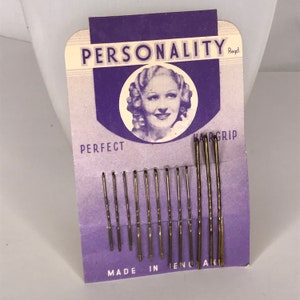 1930's Vintage Deadstock New Old Stock PERSONALITY Brown Mix Size Pack Hair Grips