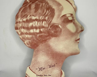 Original 1920's True Vintage MAE WEST Retailers Sample Display Head For Hair Nets Made In France Advertising Memorabilia Collectibles