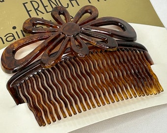 Vintage 1950's Faux Tortoiseshell Brown Decorative Shorty Comb Tight Grip Waved Teeth New Old Stock Hair Comb Slide