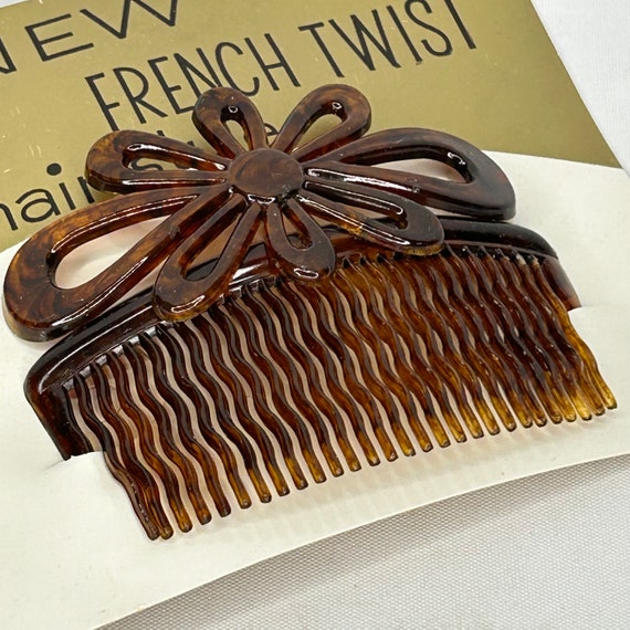 Vintage 1950’s Gold Ornate Folding Comb with Brown Tortoiseshell Teeth Vintage Faux Tortoise Shell Hair Comb 22K Gold Inlaid With  main image 4