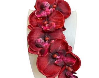 Red Phalaenopsis Orchid Cascade Head Piece Pin Up Hair Flower