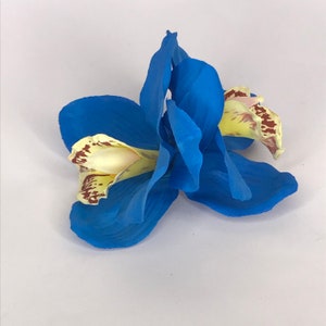 Bright Blue Double Cymbidium Orchid Pin Up Hair Flower Clip image 2