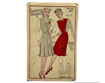 Original Paper 1940’s 32” Bust Pinafore Dress Sewing Pattern By Economy Design 161 PAT0159