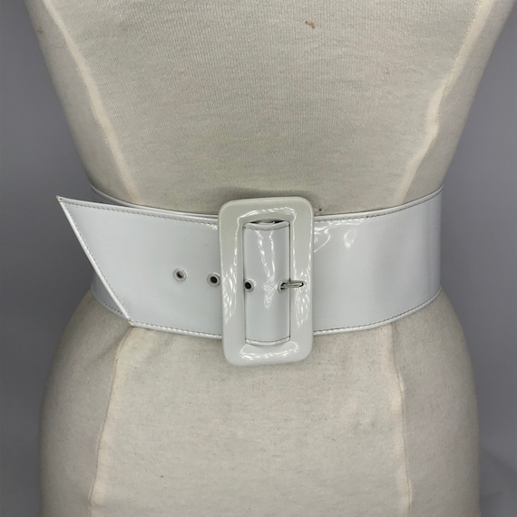 【cacharel】 WHITE LEATHER wide BELT 1940'S 1950'S Vintage New Old Stock Ladies 3 Inch Extra Wide