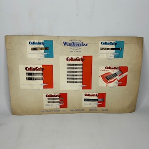 Originele jaren 1940 vintage WIMBERDAR CELIAGRIP haarspeldjes Tradesman's Sample Card Hair Grips-collectie gemaakt in Engeland