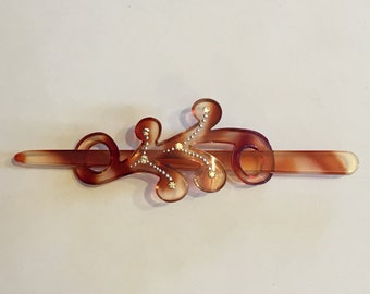 Pasador para el cabello vintage de NIL MELIUS de Lucite con diseño de carey de los años 50
