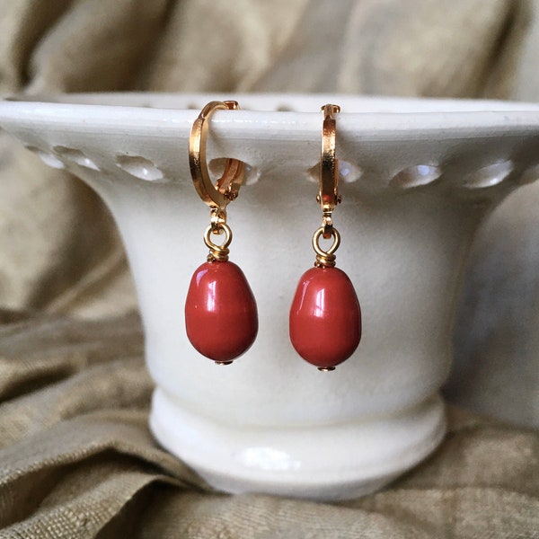 Austrian Glass Red Faux Coral Colored Drops