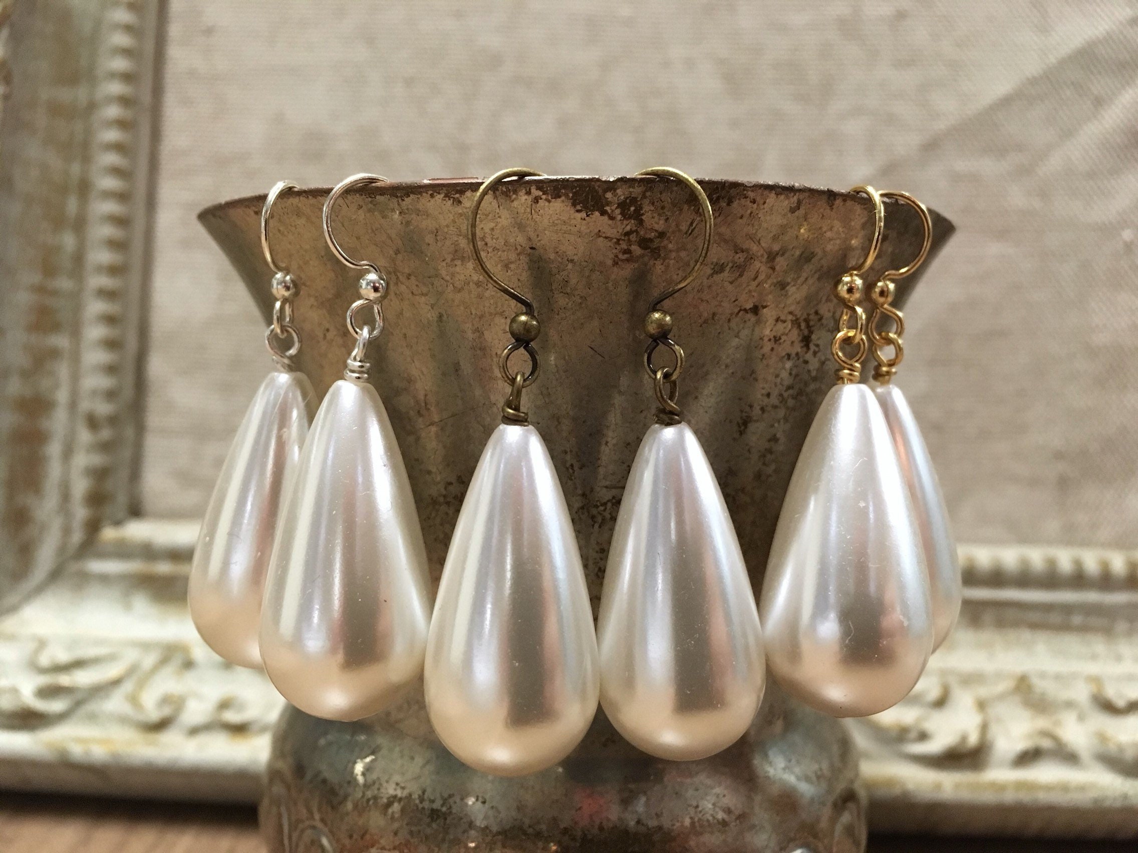 Large White Faux Pearl Teardrop Earrings No Frills Etsy