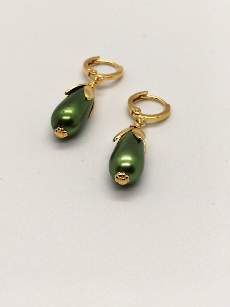 Green Glass Faux Pearl Drops