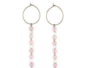 Brass earrings with rose quartz and howlith - COCO
