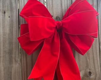 Large Weather-Resistant Red Christmas Bow: Outdoor Wreath, Tree Topper