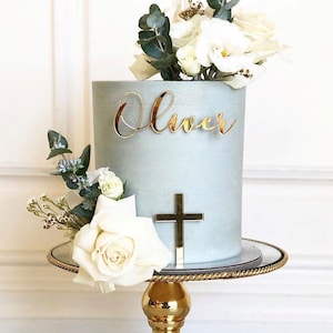 Custom Name Cake Plaque Cross Cake Plaque Baptism Cake Christening Cake Baptism Cake Decoration image 1