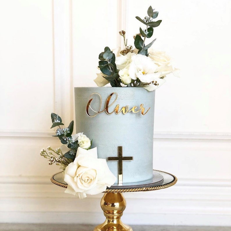 Custom Name Cake Plaque Cross Cake Plaque Baptism Cake Christening Cake Baptism Cake Decoration image 1