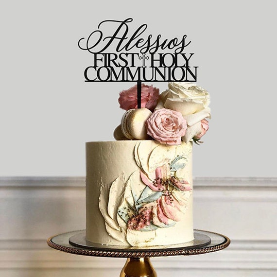 First Communion Cake Topper Custom Name Cake Decoration Etsy