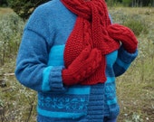 Red set. Scarf and mittens.