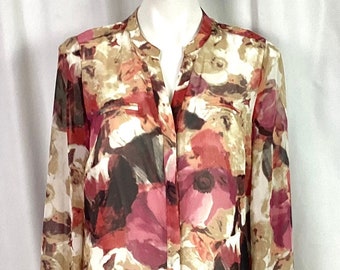 NWT- East 5th semi sheer floral chiffon blouse -L