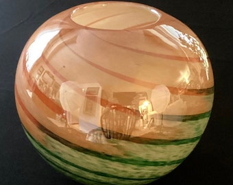 Hand blown-  cased glass  orb shaped vase