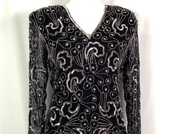 Papell boutique, Evening- sequin, bugle bead top-size-M