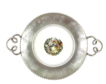 Farberware-Limoges porcelain plate incased in a wrought aluminum platter