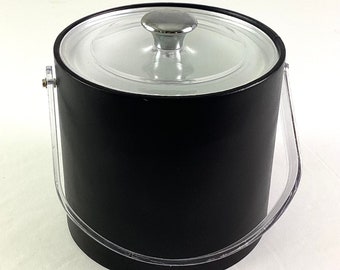 LIKE NEW -MCM- black vinyl and clear plastic ice bucket