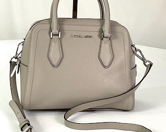 Michael Kors -gray saffiano leather-“Ayden” dome satchel/crossbody bag-(like new)