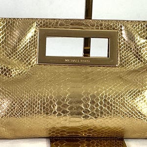 Michael Kors -“BERKLEY”-clutch-metallic, gold python embossed leather