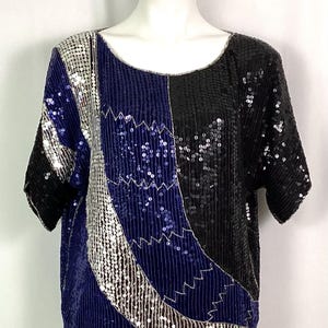J.L.B.-pure silk glitter sequin top-size L