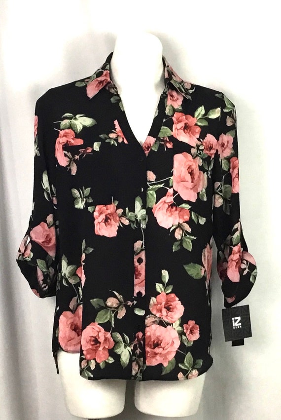 IZ Byer -size M-poly silk blouse with roses