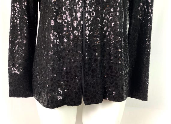 Alex evenings-black poly silk sequin jacket-size M - image 4