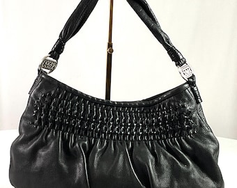 Rare- Brighton-“PIA” -(like new)-#D826108 black supple,textured leather hobo style shoulder bag