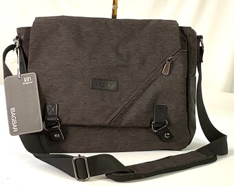 NWT-Ibagbar-#1026-versatile, vintage style Messenger bag crafted from durable canvas with leather embellishments