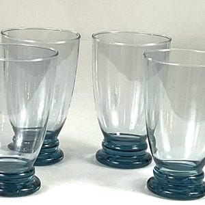 4 Vtg.-Achor Hocking-blue, footed iced teas/water glasses