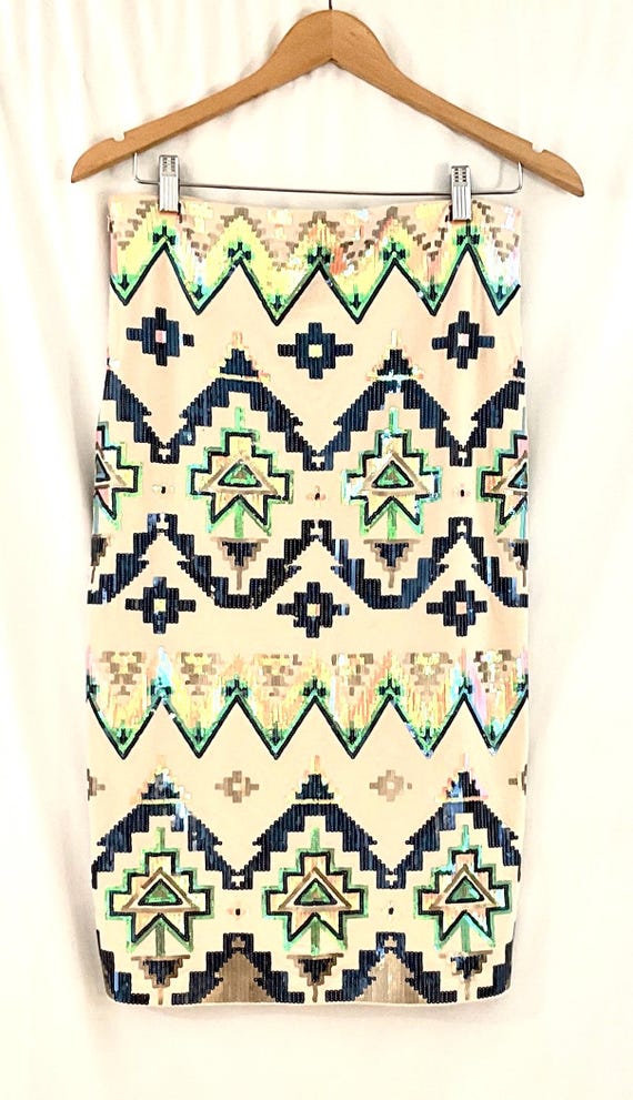 NWT-Express-knee length Aztec pattern, sequin,lin… - image 2