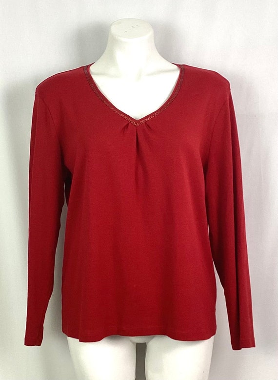 Talbots-red cotton V-neck sweater-size 1X