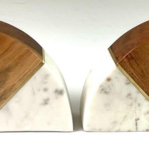 Bookends -Marble and mahogany, and brass, modern contemporary book ends