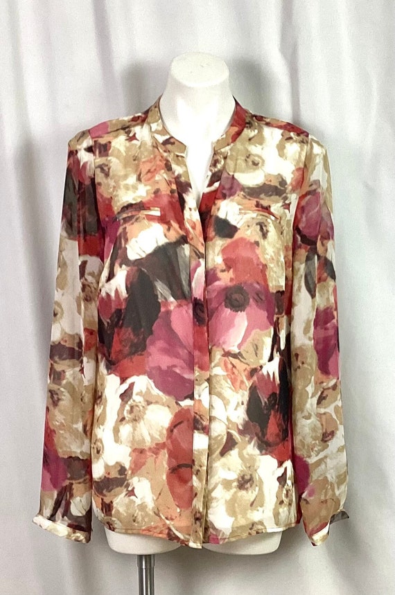 NWT- East 5th semi sheer floral chiffon blouse -L