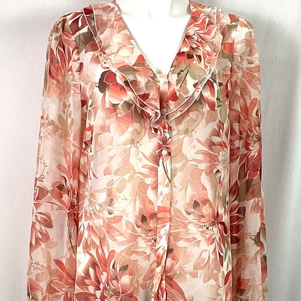 East 5th-ruffled flower chiffon blouse-size L