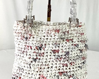 hand crafted woven bag -using recycled plastic bags