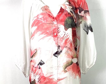 AB Studio -Henley collar chiffon blouse -size L