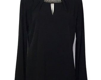 NWT-Liz Claiborne-size-L black and rhinestone dressy blouse