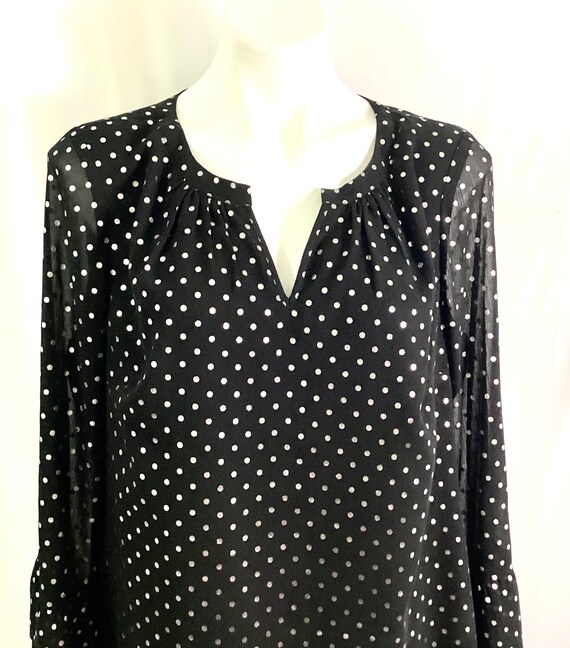 Talbots ,Henley collar- polka dot blouse-size -L - image 3