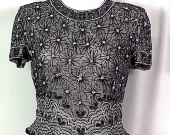 Papell Boutique evening -pearl and beaded top -PM