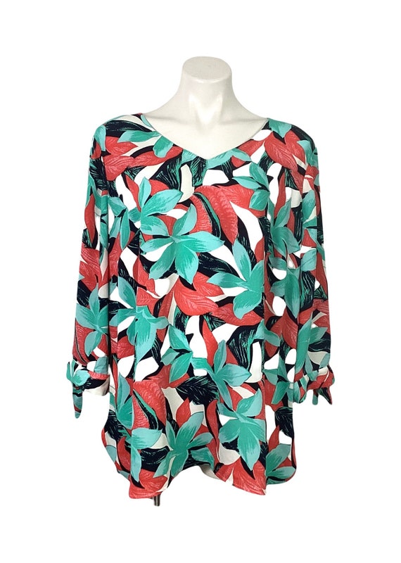 NWT-Talbots tropical print silky blouse-size 1X