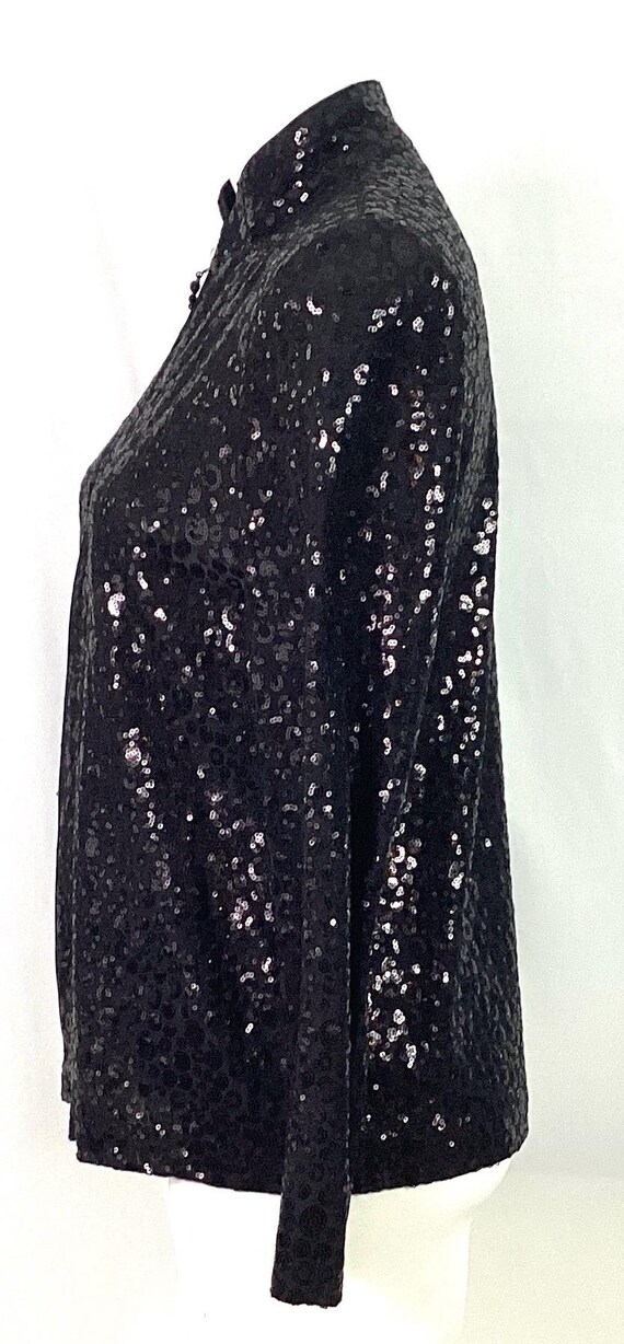 Alex evenings-black poly silk sequin jacket-size M - image 5