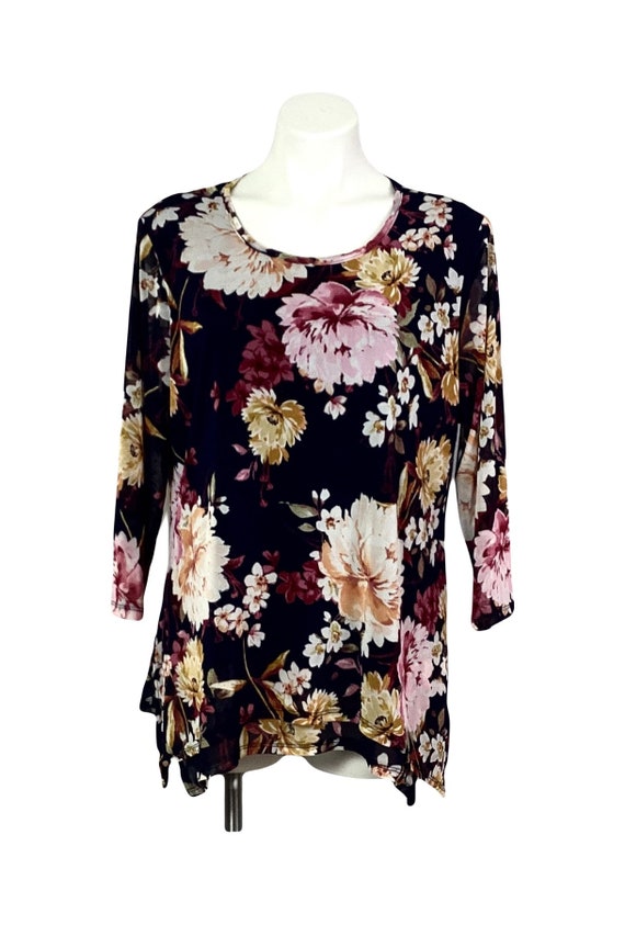 Croft and Barrow -navy blue flowered blouse -size-