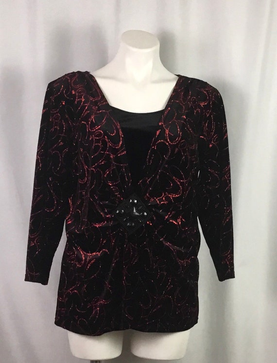 Notations-XL-black velvet -red glitter top - image 3