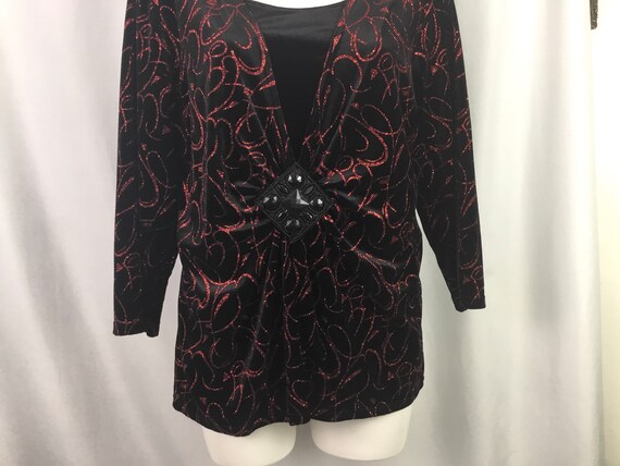 Notations-XL-black velvet -red glitter top - image 5