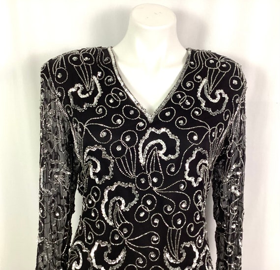 Papell boutique, Evening- sequin, bugle bead top-… - image 3