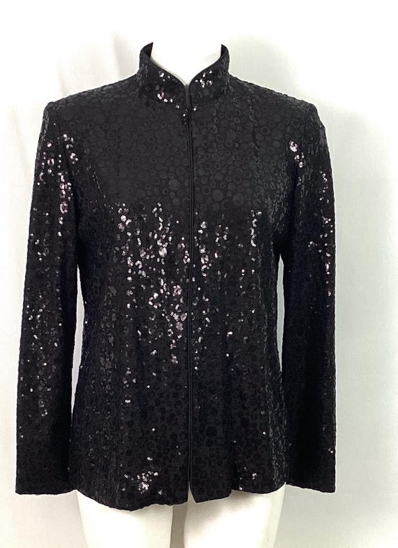 Alex evenings-black poly silk sequin jacket-size M - image 1