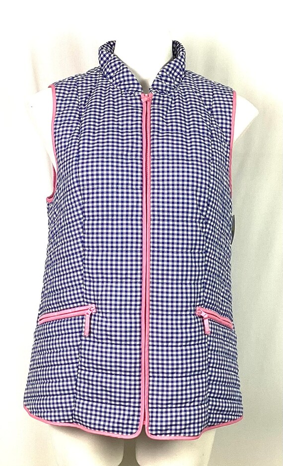 NWOT-Talbots blue gingham vest with pink trim-size